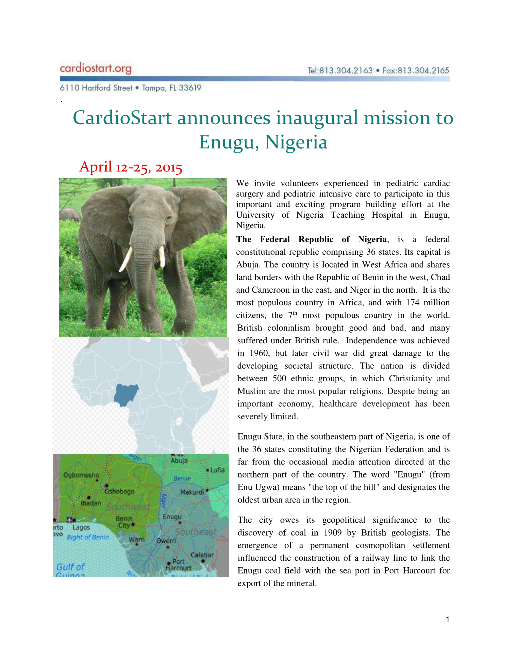 Cardiostart Announces Inaugural Mission to Enugu, Nigeria