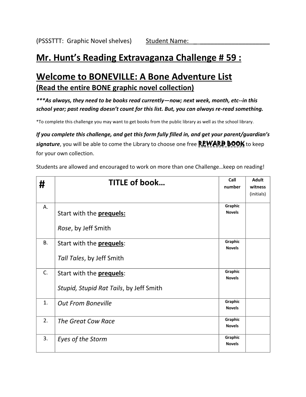 Mr. Hunt's Reading Extravaganza