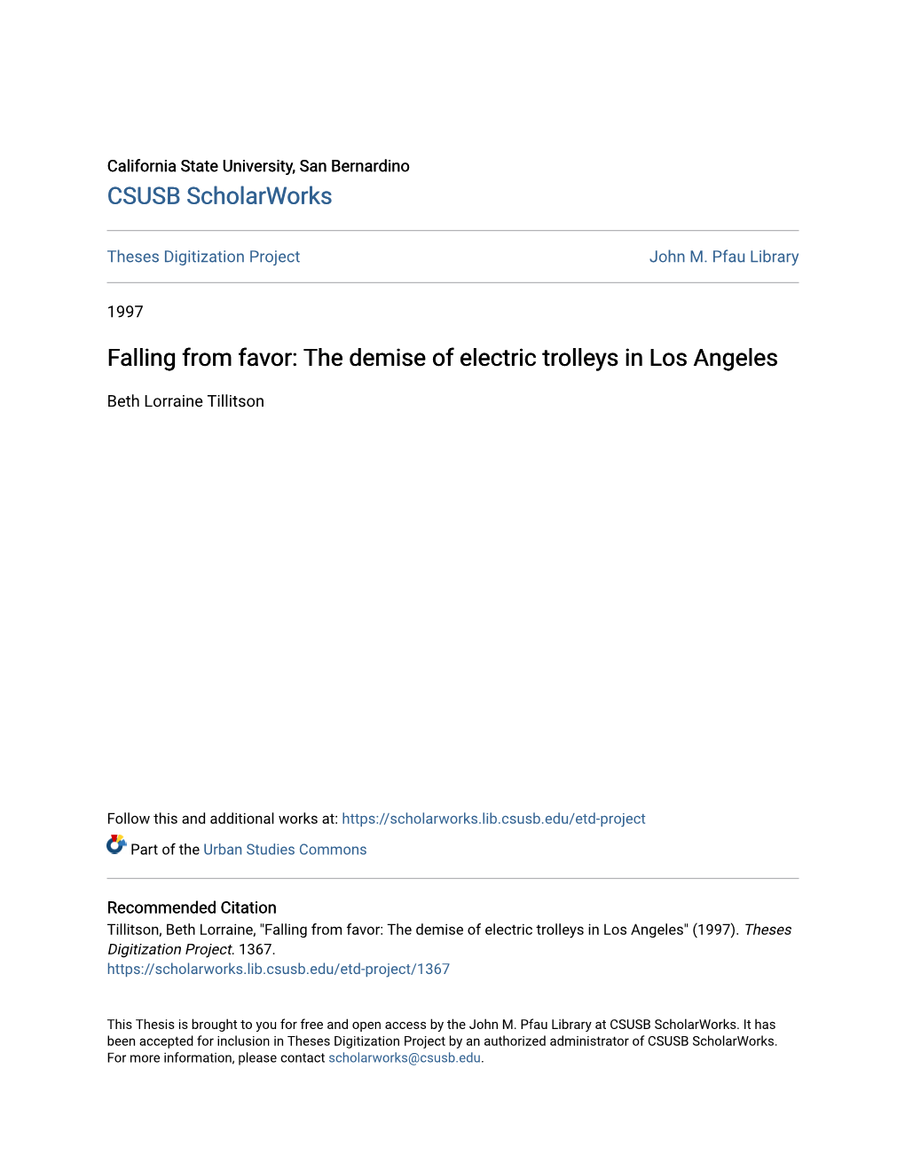 Falling from Favor: the Demise of Electric Trolleys in Los Angeles