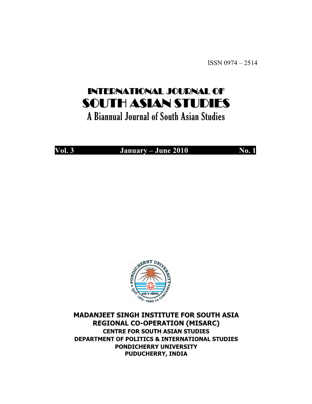 SOUTH ASIAN STUDIES a Biannual Journal of South Asian Studies