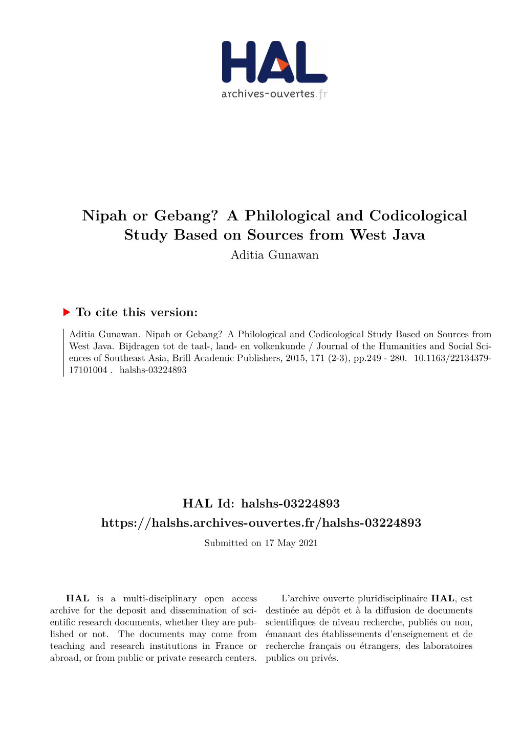 A Philological and Codicological Study Based on Sources from West Java Aditia Gunawan