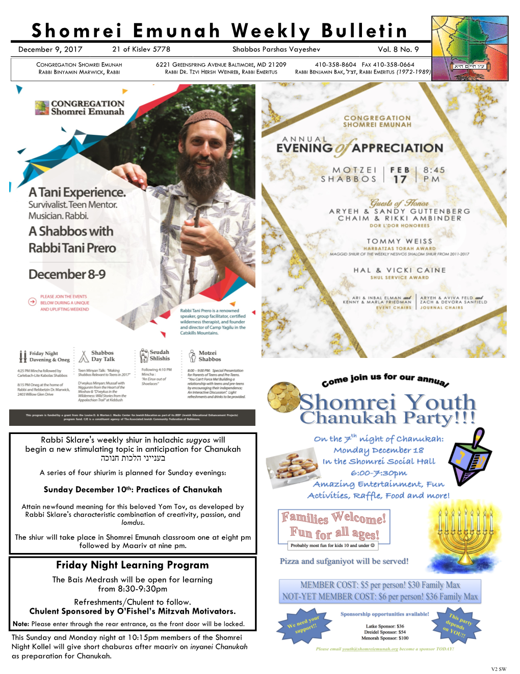 Shabbos Parshas Vayeshev December 9 2017/21 of Kislev 5778