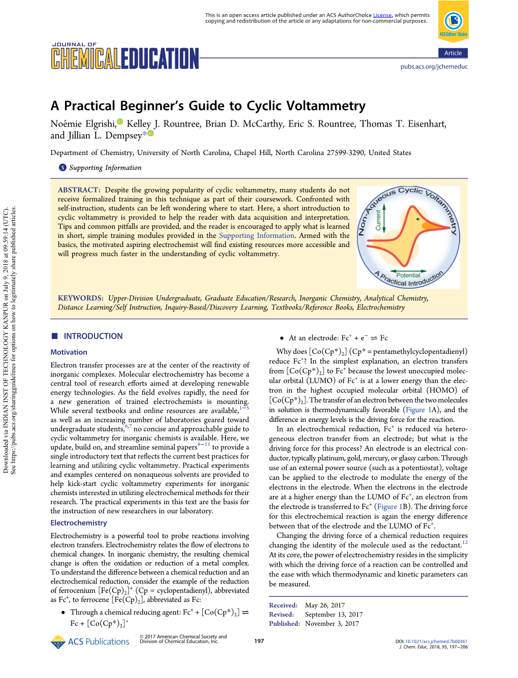 Cyclic Voltammetry Noemié Elgrishi, Kelley J