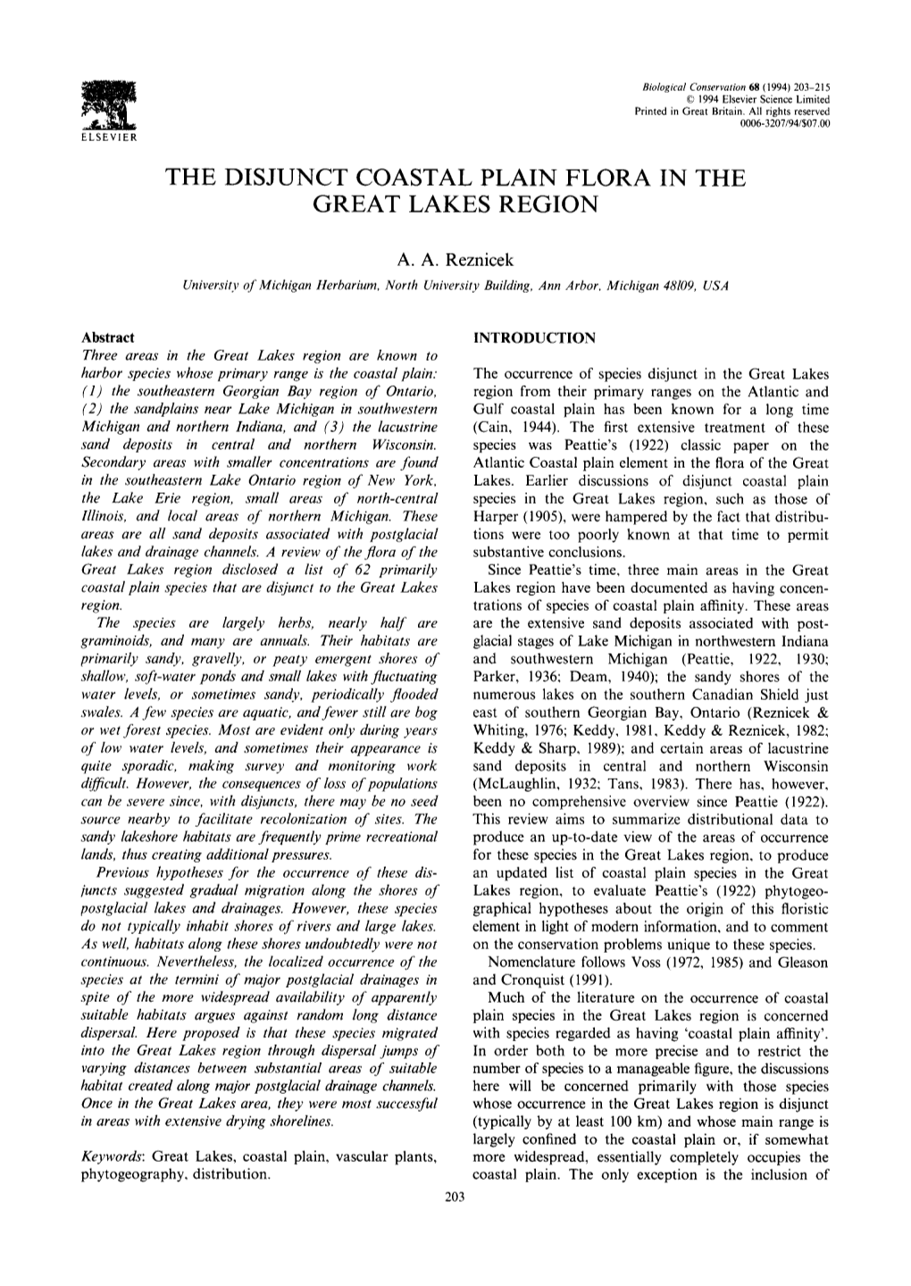 The Disjunct Coastal Plain Flora in the Great Lakes Region