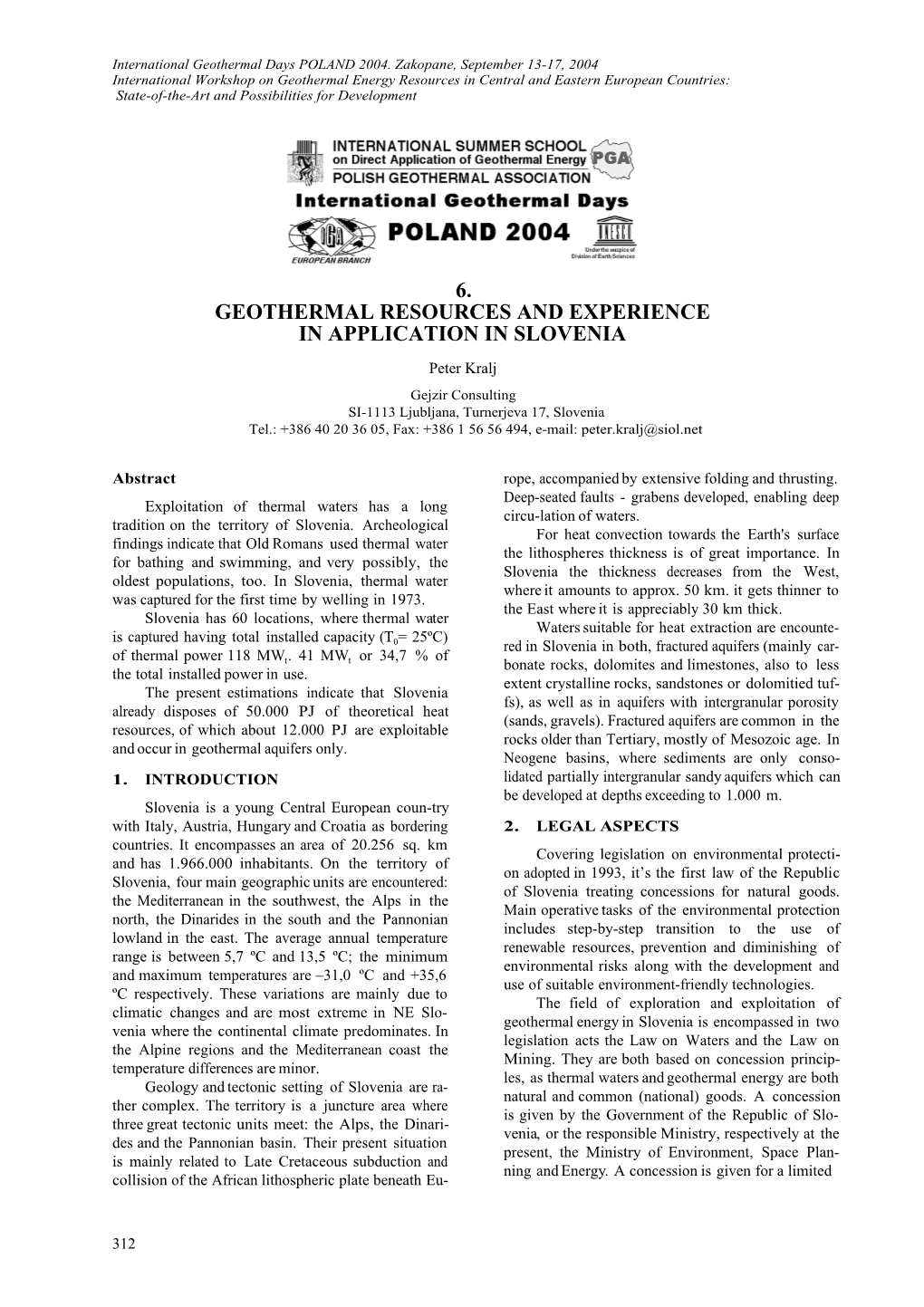 6. Geothermal Resources and Experience in Application in Slovenia