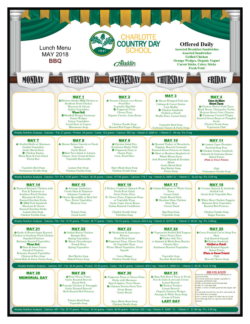 Lunch Menu MAY 2018 BBQ Offered Daily