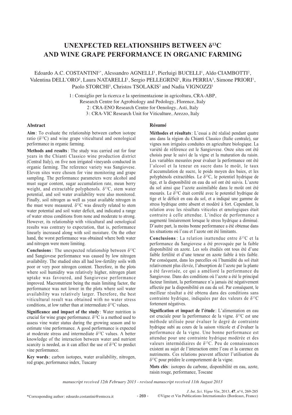 Unexpected Relationships Between Δ13c and Wine