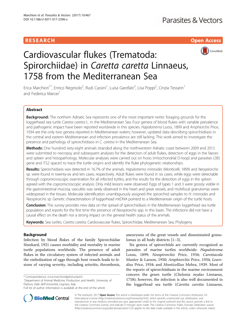 Cardiovascular Flukes (Trematoda: Spirorchiidae) in Caretta Caretta