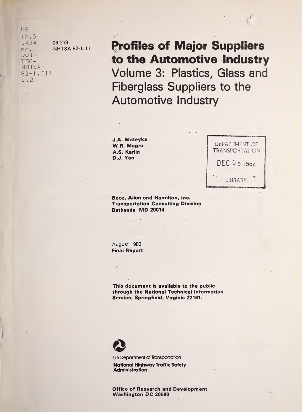 Profiles of Major Suppliers to the Automotive Industry