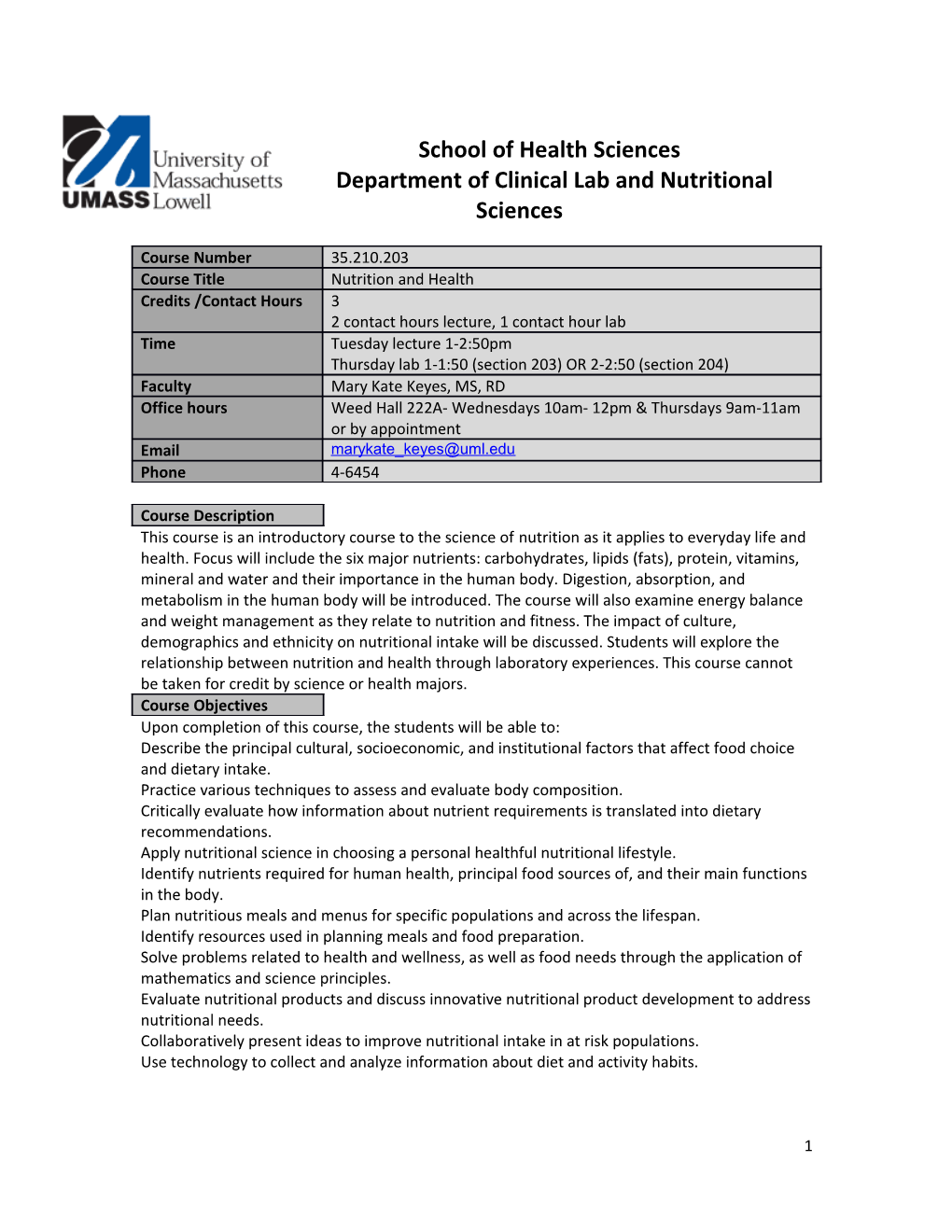 Department of Clinical Lab and Nutritional Sciences