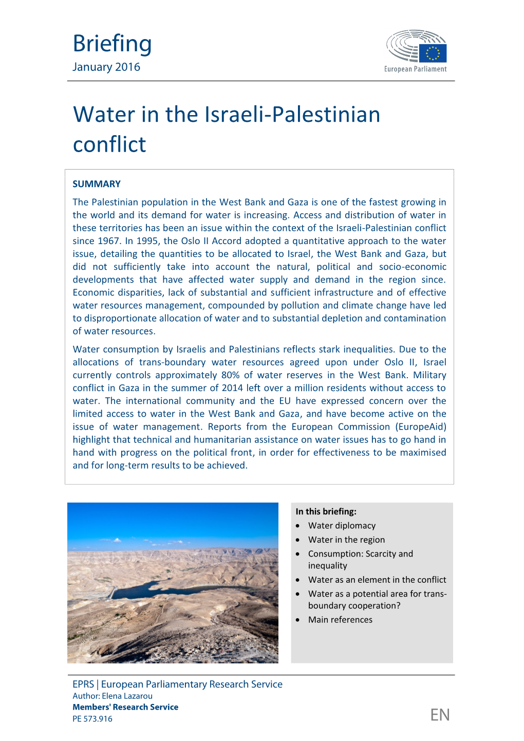 Water in the Israeli-Palestinian Conflict