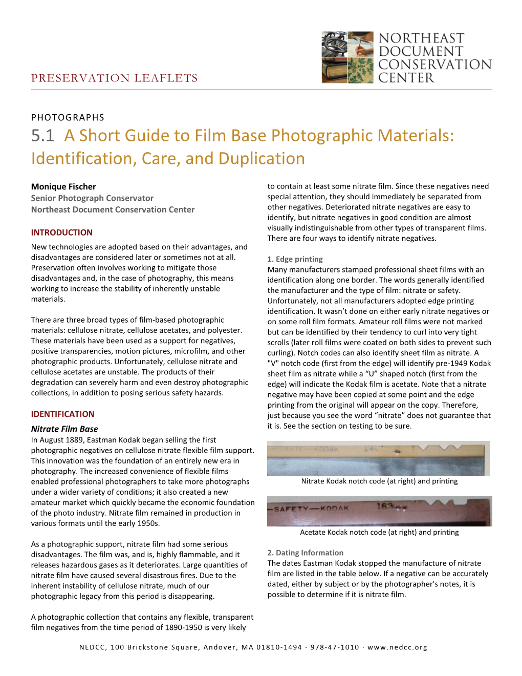 5.1 a Short Guide to Film Base Photographic Materials: Identification, Care, and Duplication