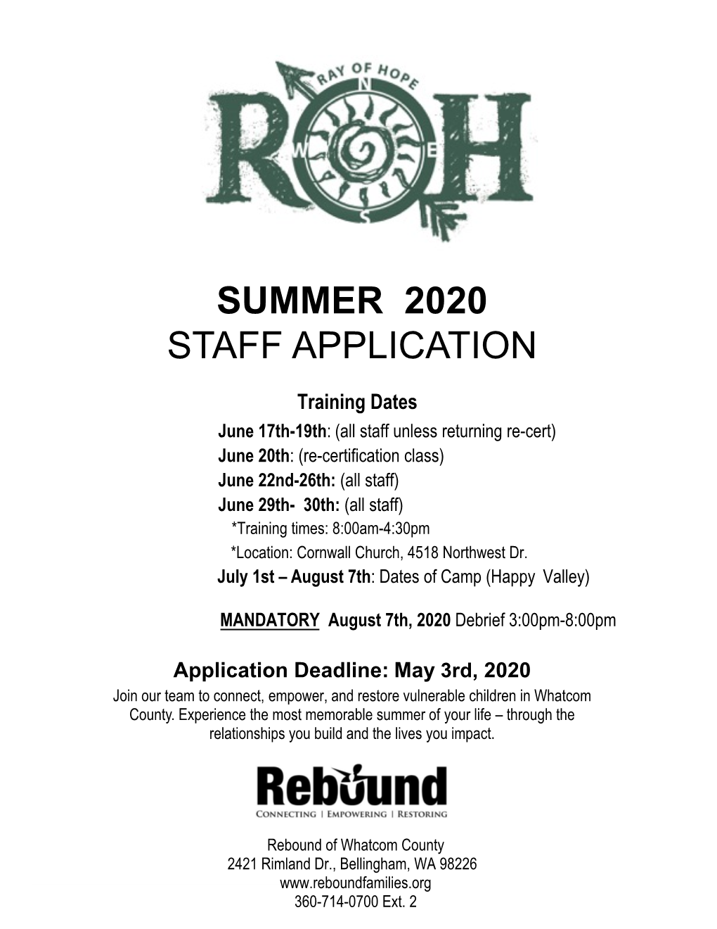 Summer 2020 Staff Application