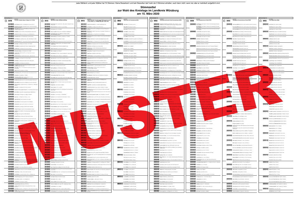 Stimmzettel Zur Wahl Des Kreistags Im Landkreis Würzburg Am 15. März 2020