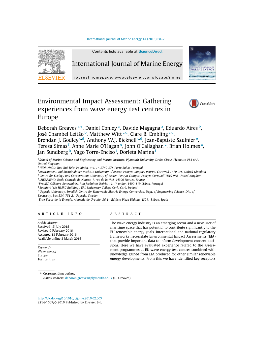 Environmental Impact Assessment: Gathering Experiences from Wave