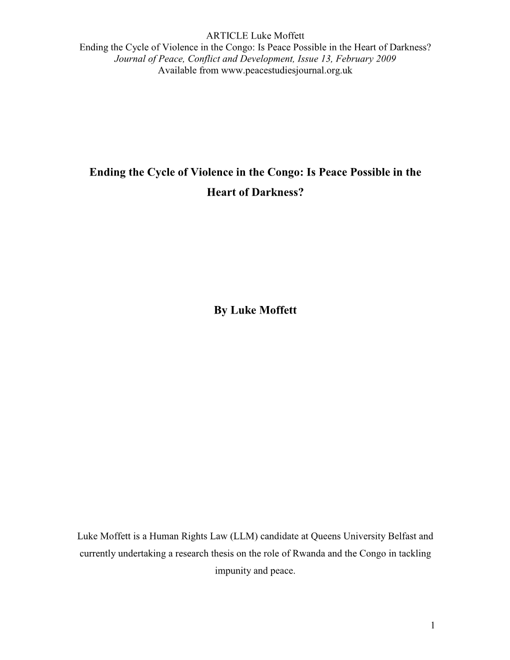 Download Ending the Cycle of Violence in the Congo: Is Peace