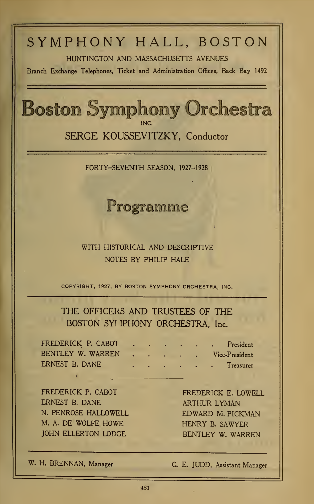 Boston Symphony Orchestra Concert Programs, Season 47,1927-1928