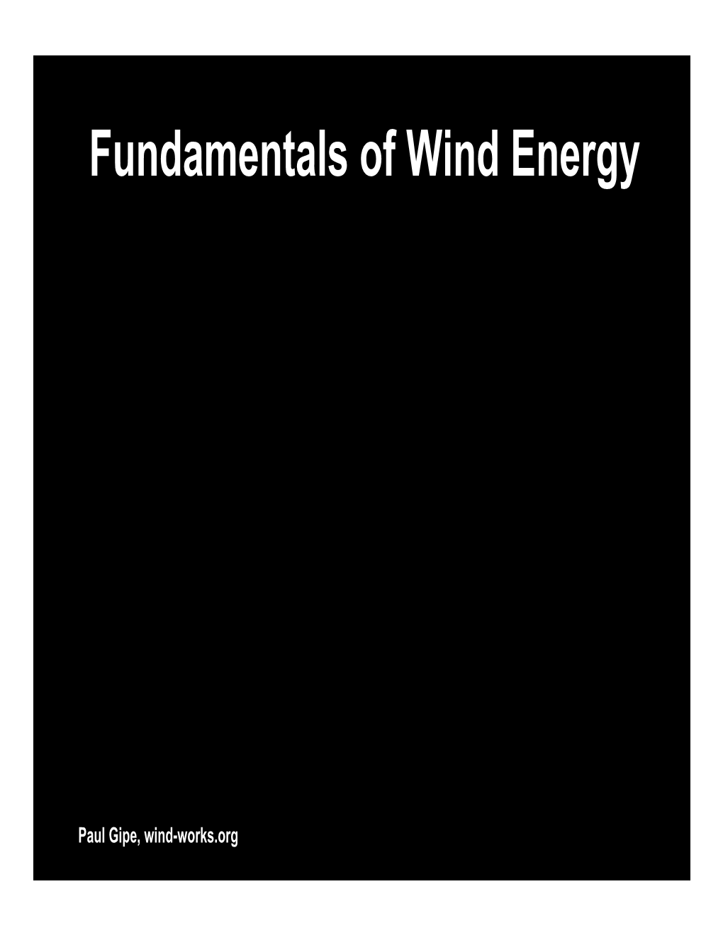 Fundamentals of Wind Energy