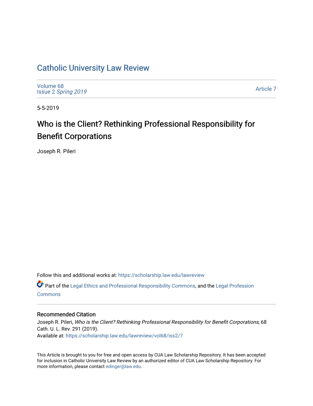 Who Is the Client? Rethinking Professional Responsibility for Benefit Corporations