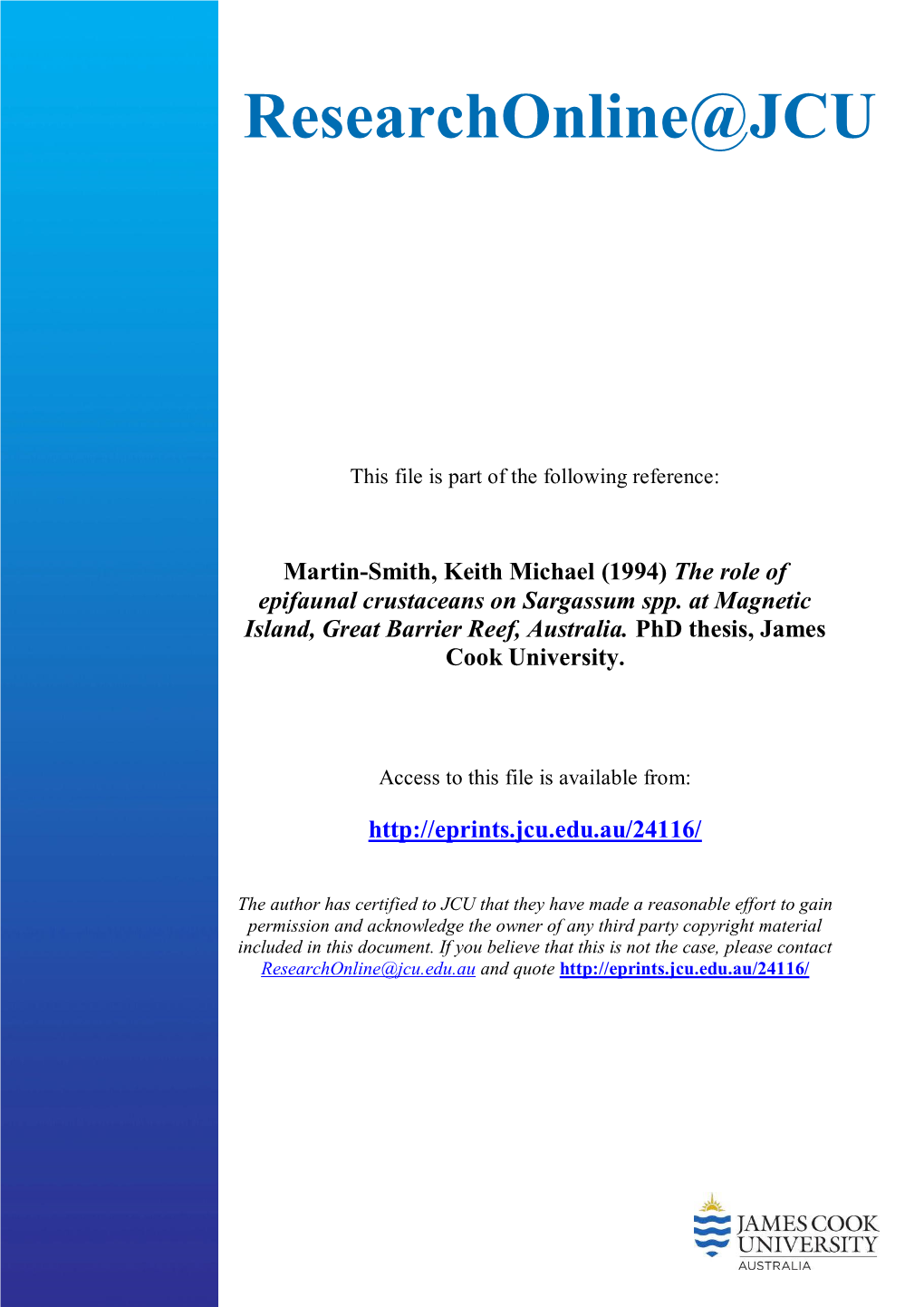 The Role of Epifaunal Crustaceans on Sargassum Spp. at Magnetic Island, Great Barrier Reef, Australia