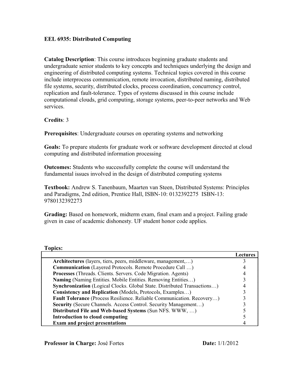 EEL 6935: Distributed Computing