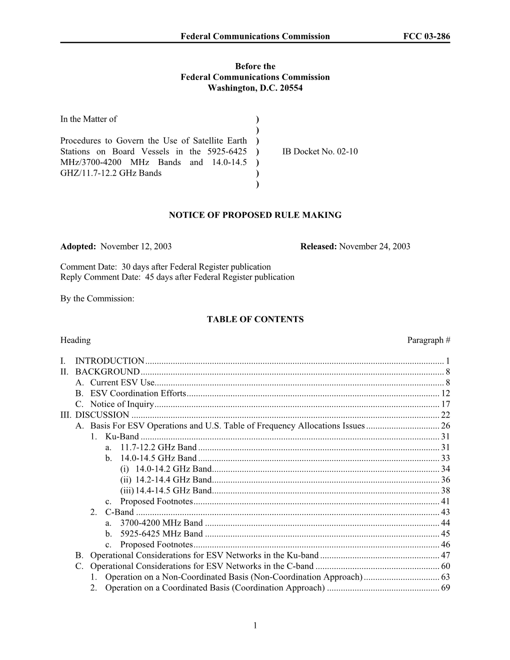 Federal Communications Commission FCC 03-286 1 Before the Federal