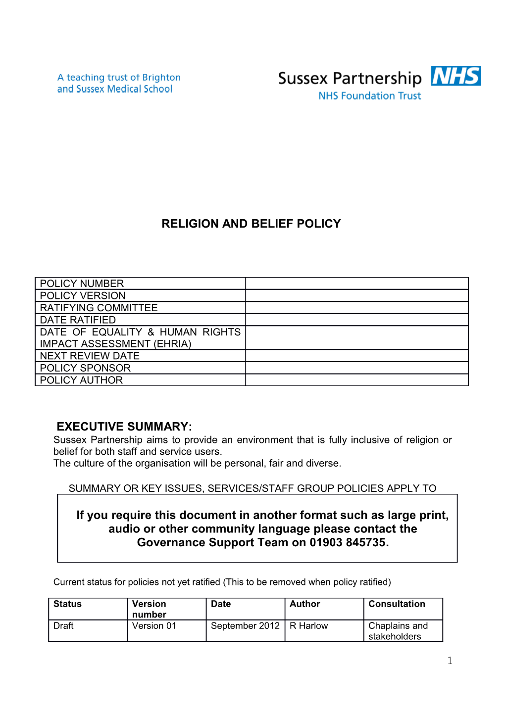 Religion and Belief Policy