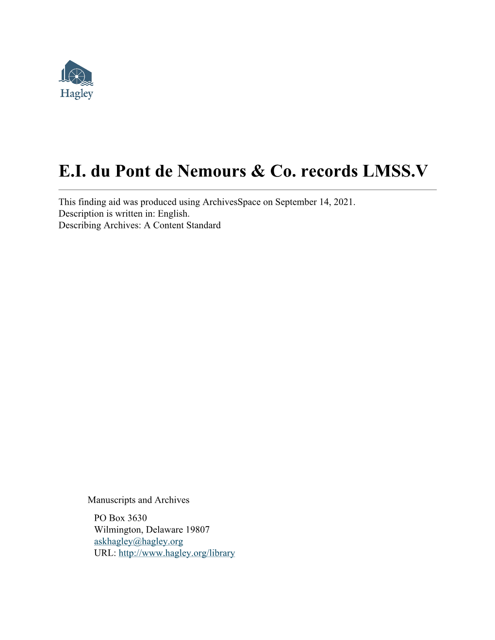 E.I. Du Pont De Nemours & Co. Records LMSS.V