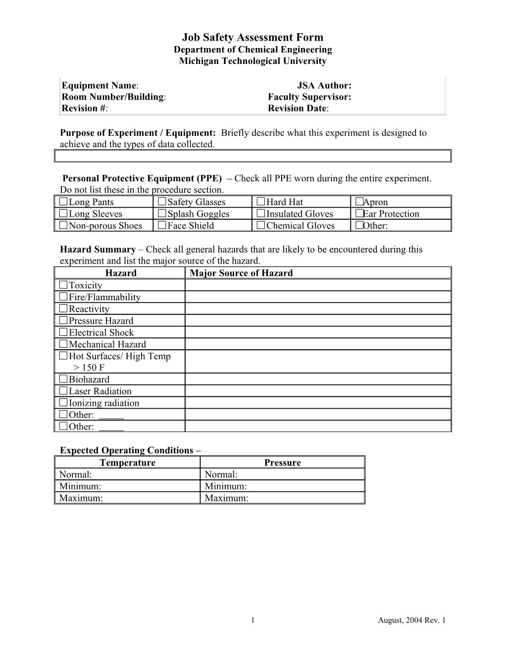 Job Safety Assessment Form