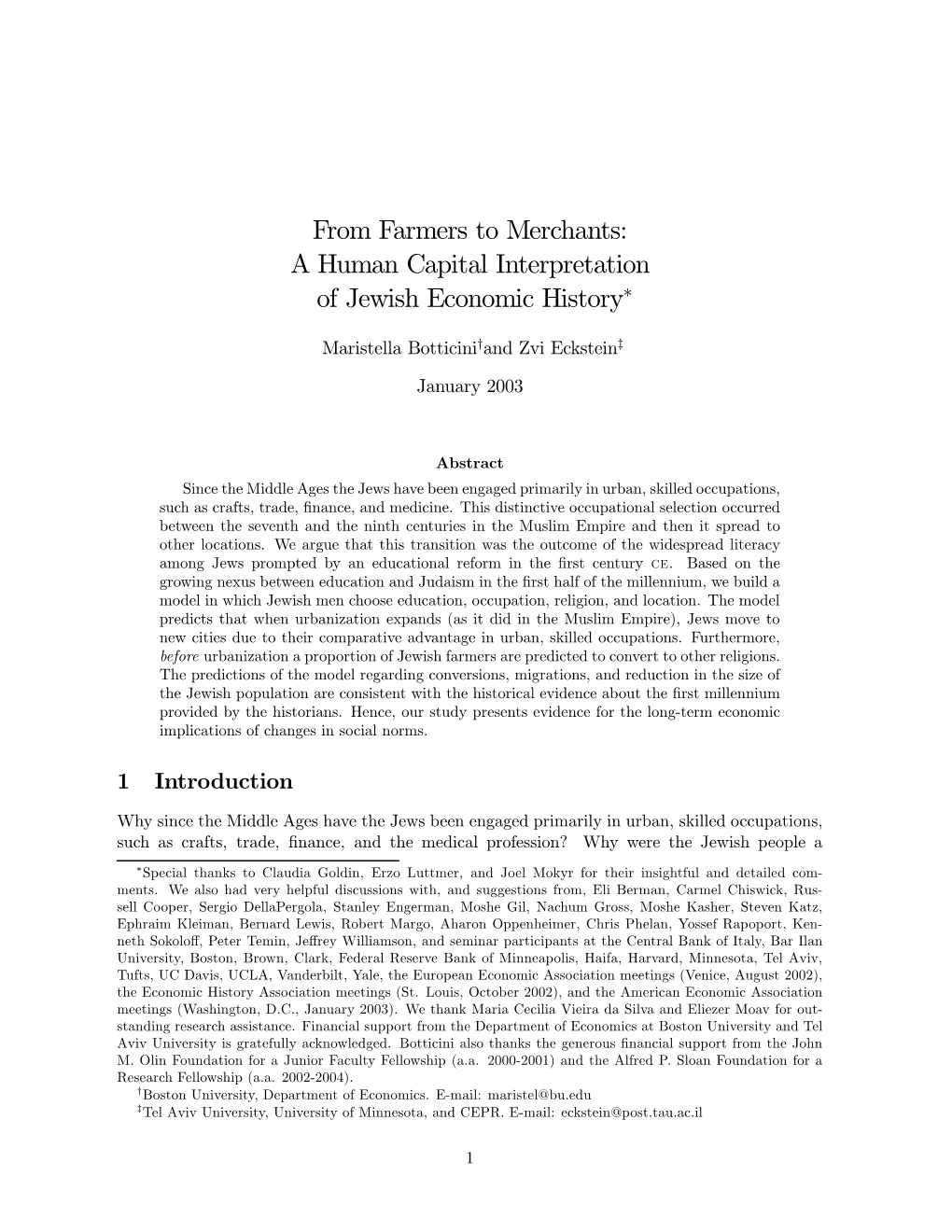 A Human Capital Interpretation of Jewish Economic History∗