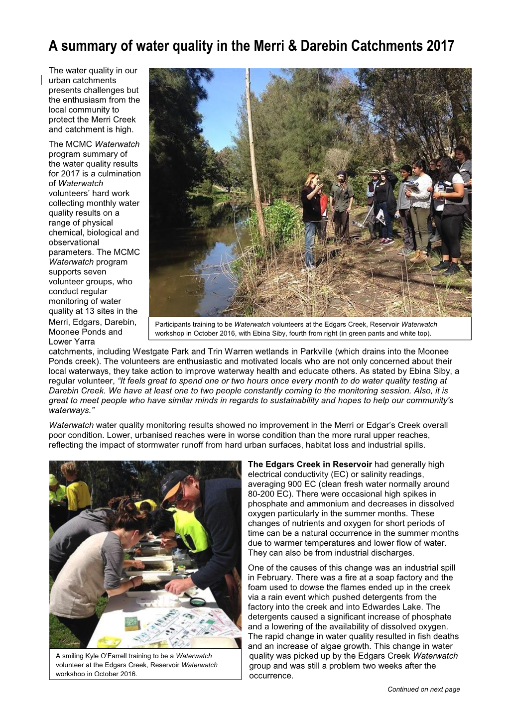 A Summary of Water Quality in the Merri & Darebin Catchments 2017