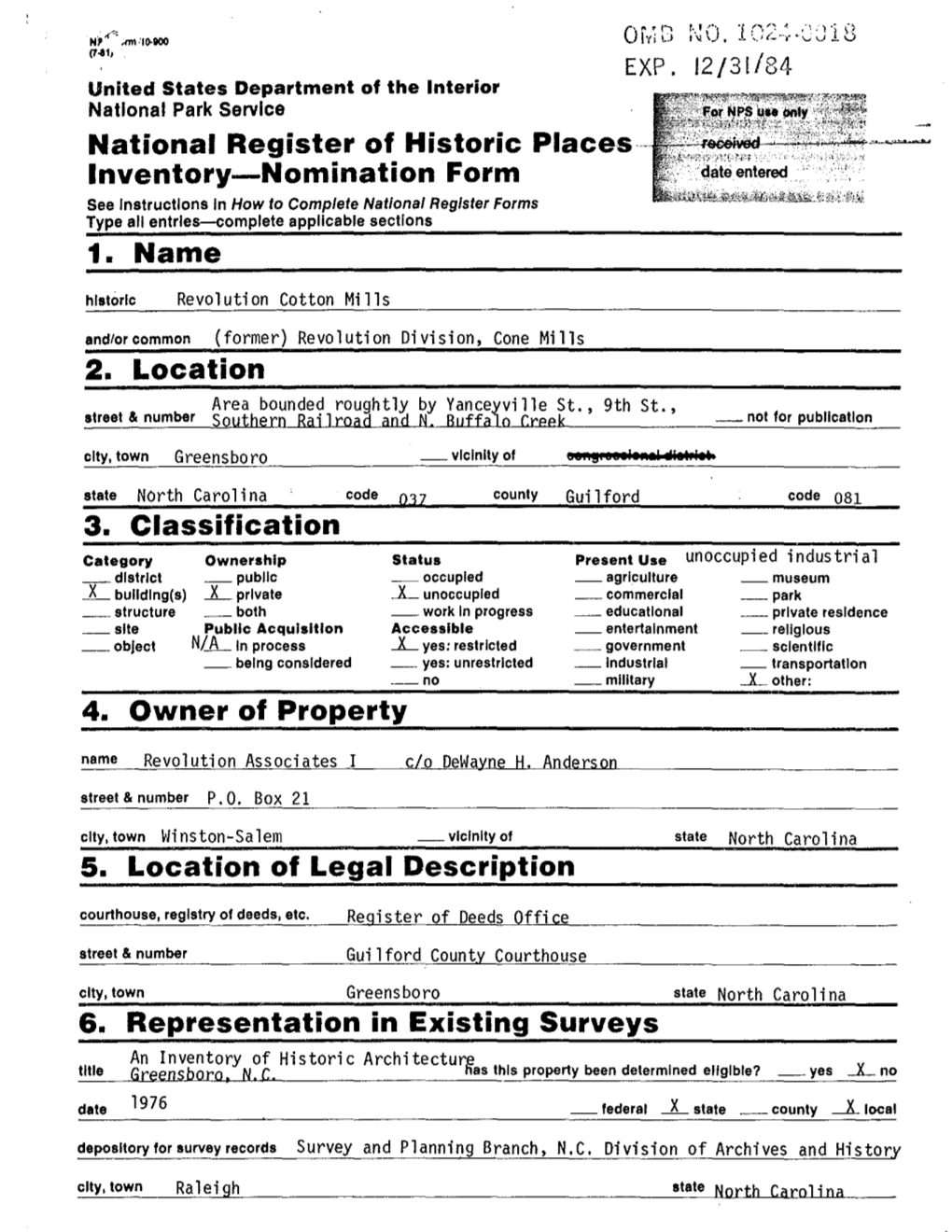 National Register of Historic Places Inventory-Nomination Form 1