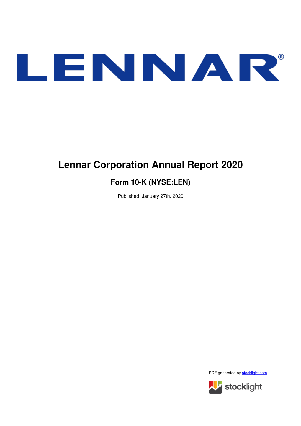 Lennar Corporation Annual Report 2020