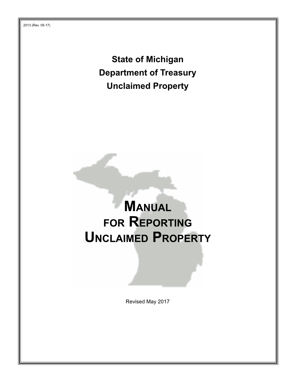 2013, Manual for Reporting Unclaimed Property