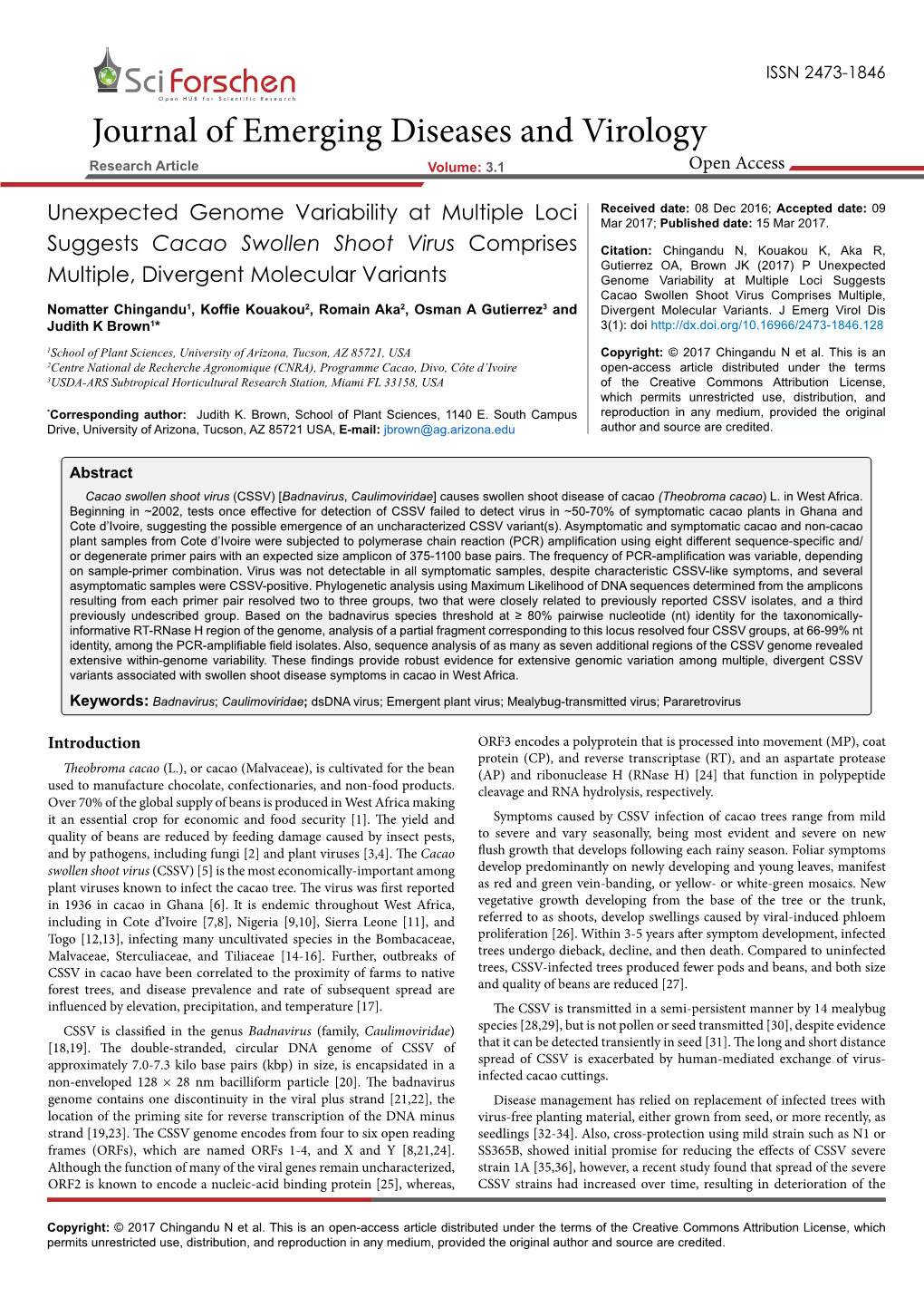 Unexpected Genome Variability at Multiple Locisuggests Cacao