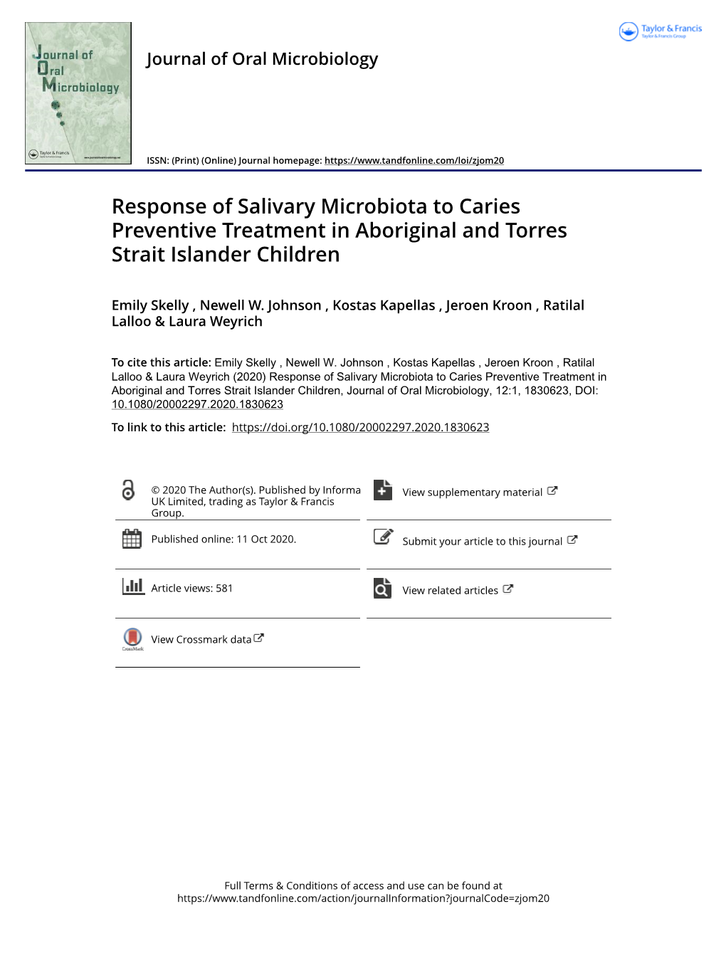 Response of Salivary Microbiota to Caries Preventive Treatment in Aboriginal and Torres Strait Islander Children
