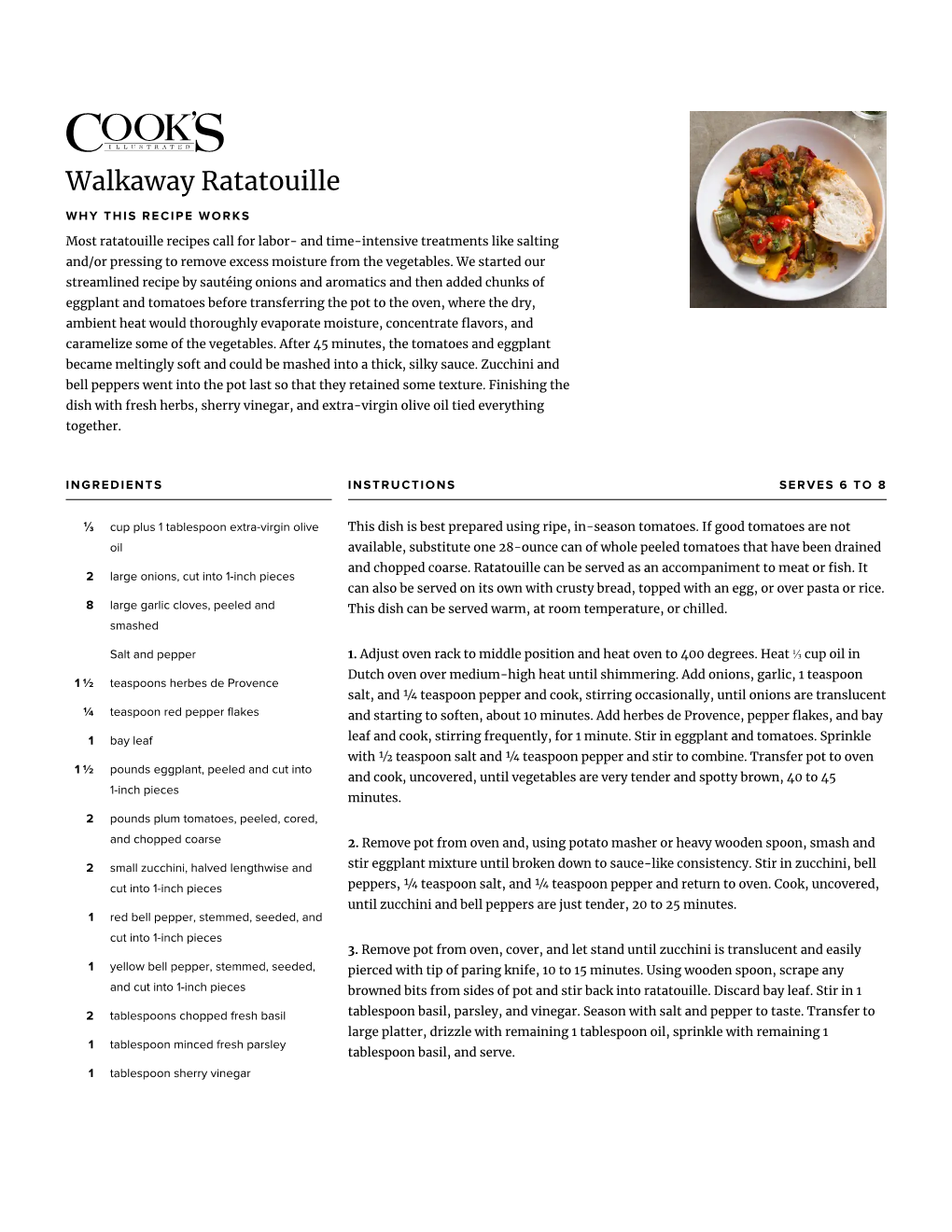 Walkaway Ratatouille – Cooks Illustrated