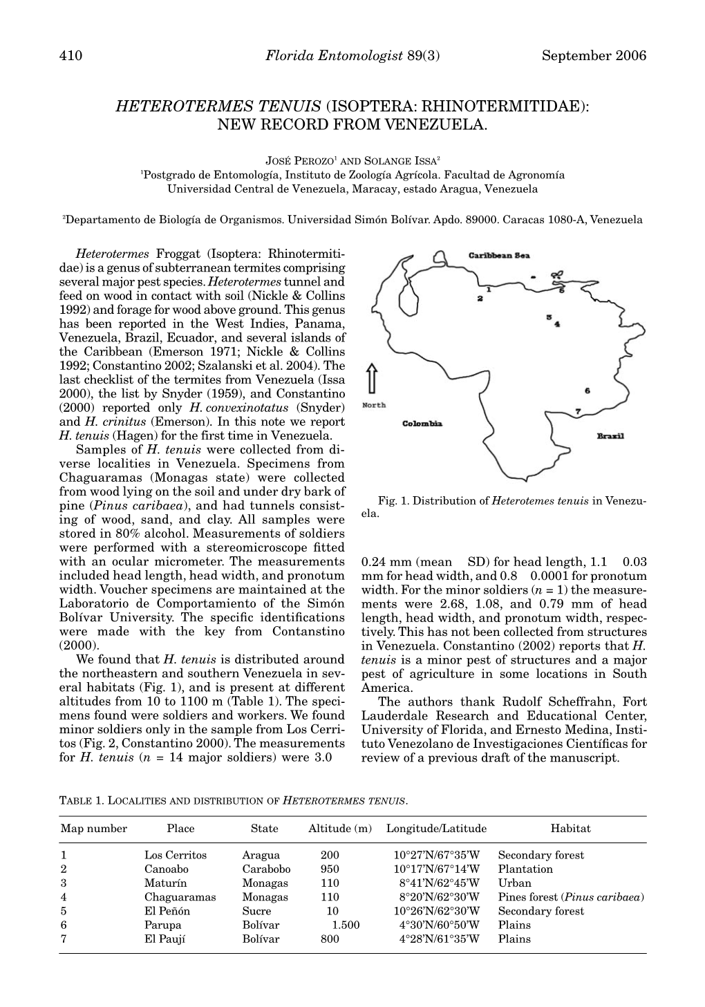 Heterotermes Tenuis (Isoptera: Rhinotermitidae): New Record from Venezuela