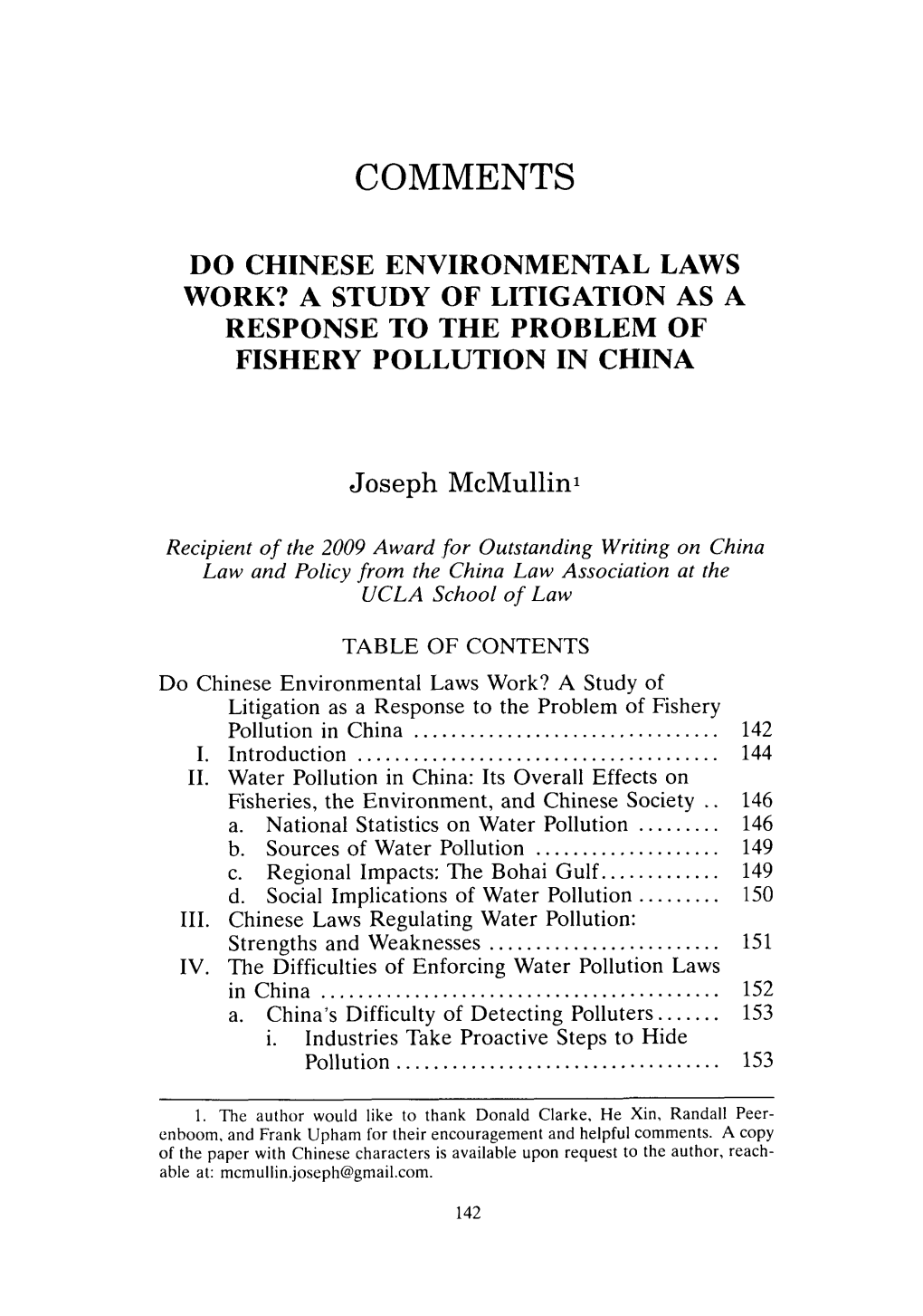 Do Chinese Environmental Laws Work? a Study of Litigation As a Response to the Problem of Fishery Pollution in China