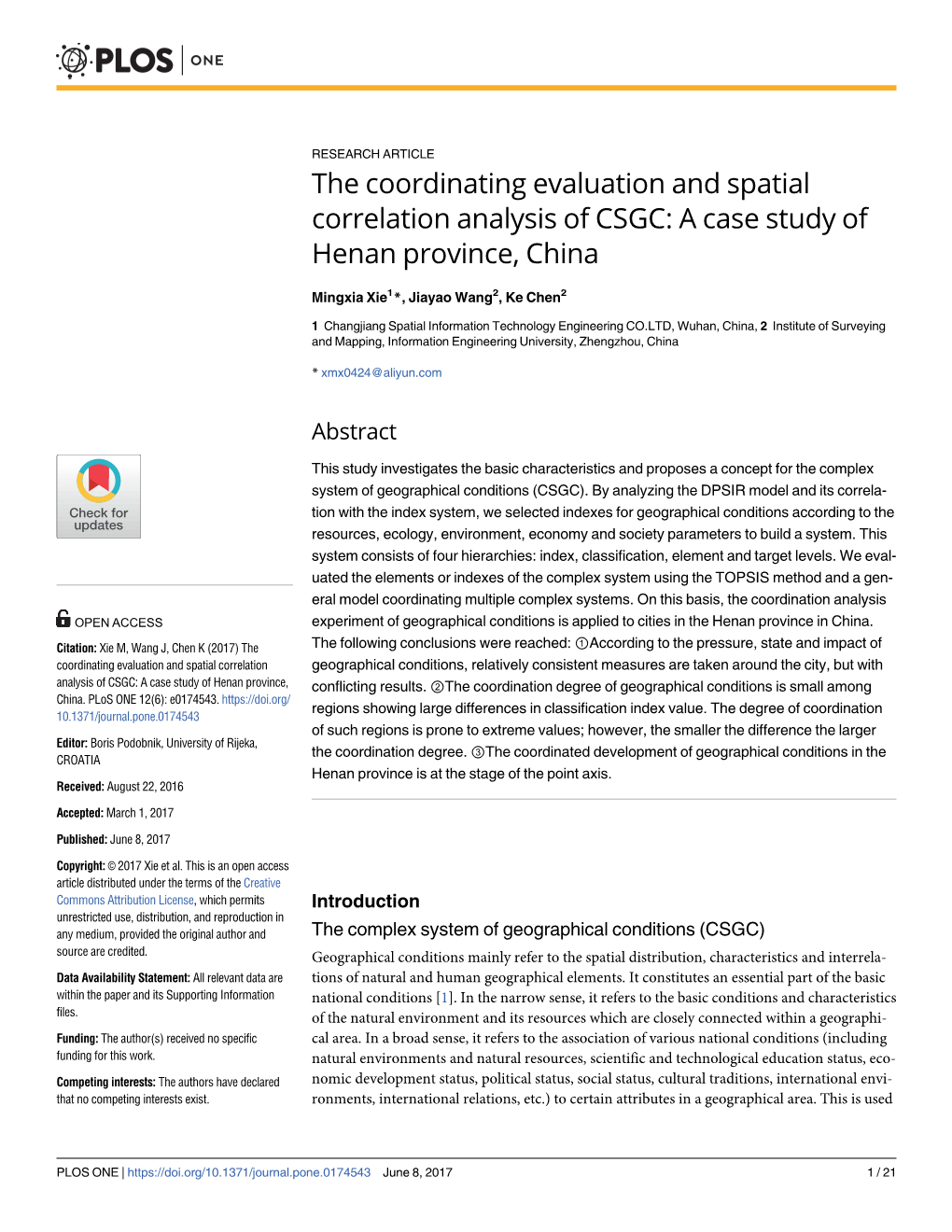 The Coordinating Evaluation and Spatial Correlation Analysis of CSGC: a Case Study of Henan Province, China