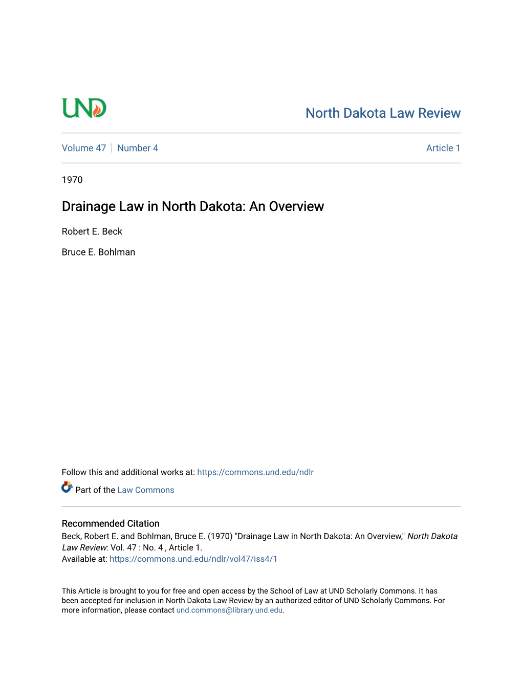 Drainage Law in North Dakota: an Overview
