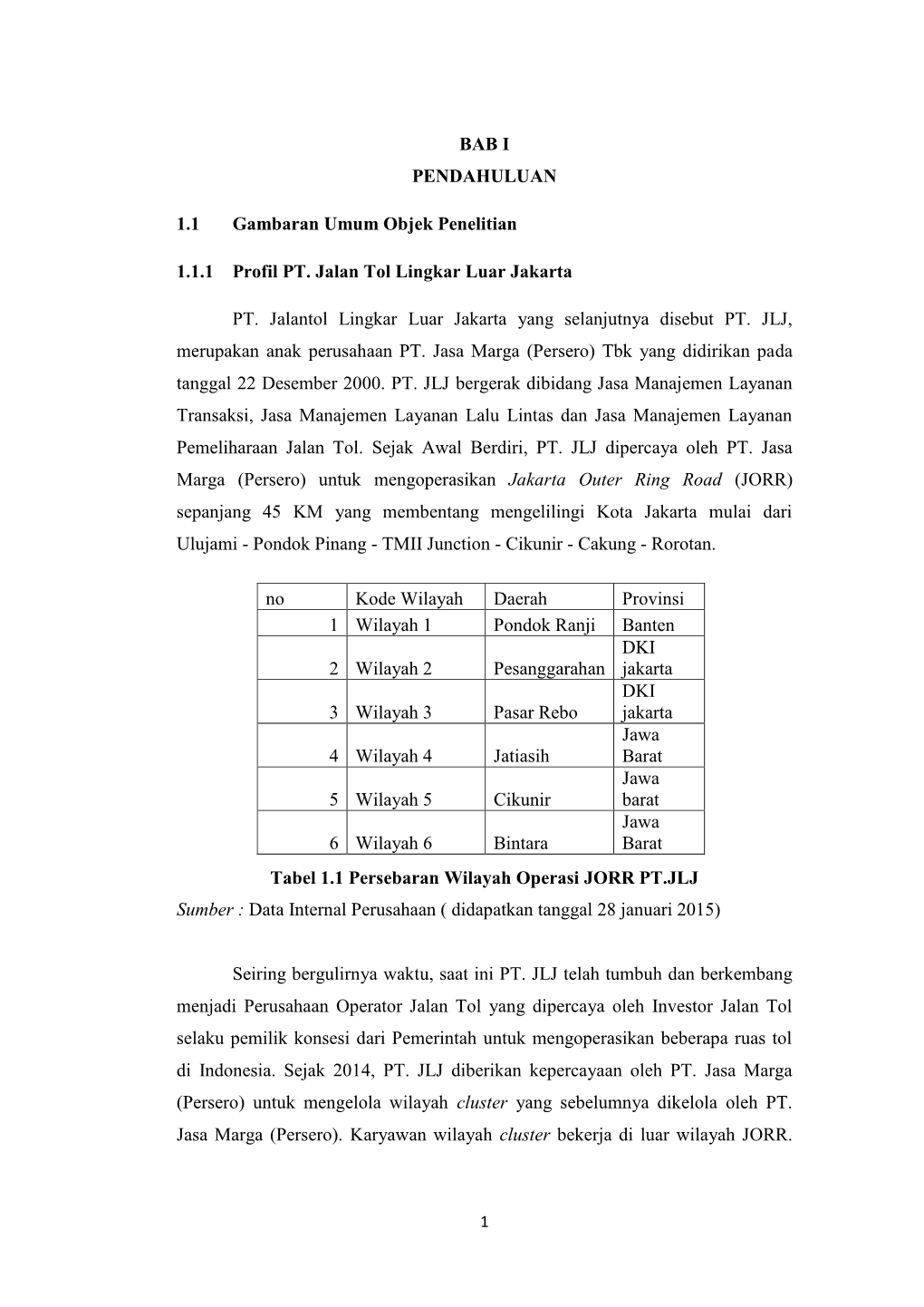 BAB I PENDAHULUAN 1.1 Gambaran Umum Objek Penelitian 1.1.1 Profil PT. Jalan Tol Lingkar Luar Jakarta PT. Jalantol Lingkar Luar J