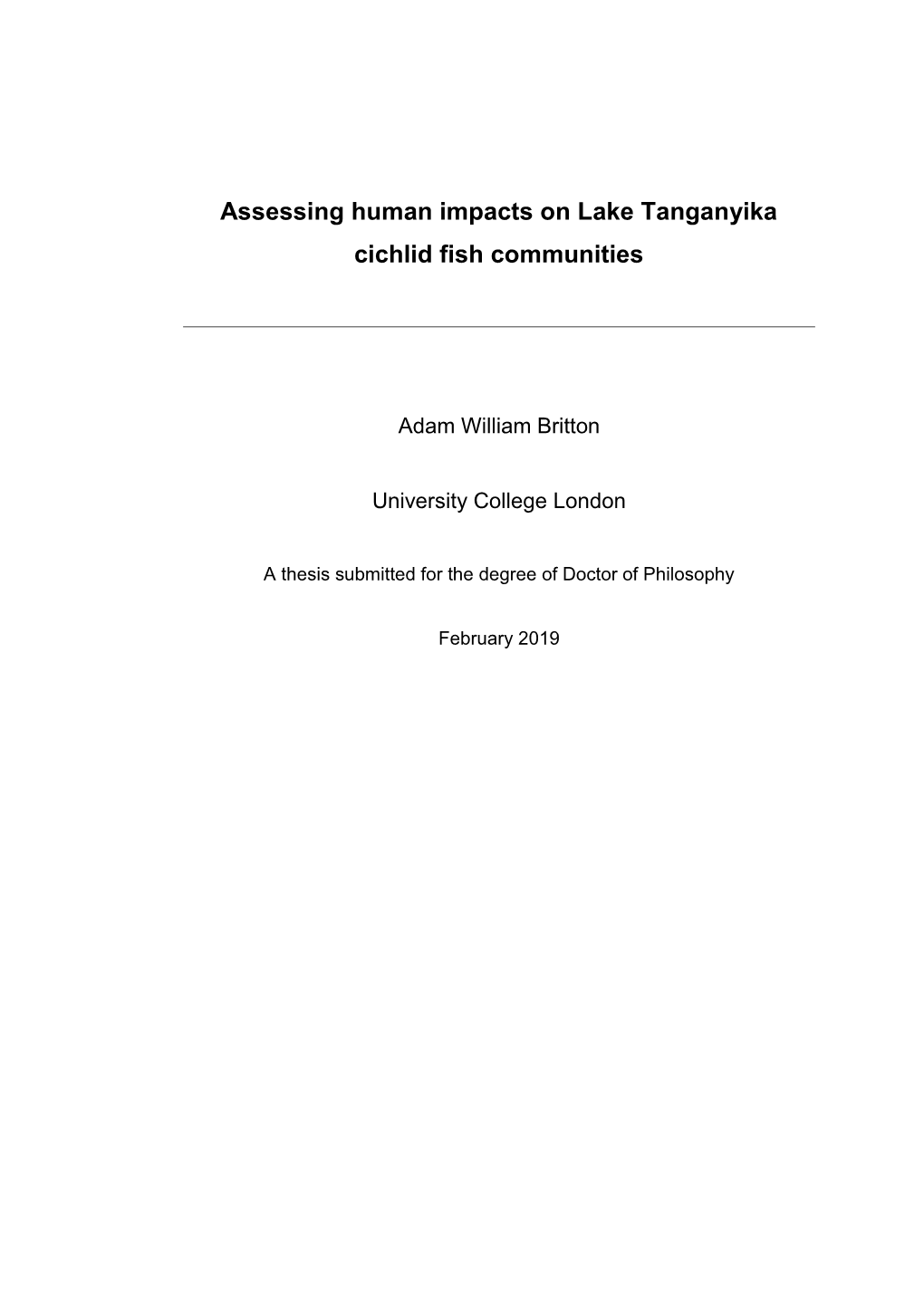 Assessing Human Impacts on Lake Tanganyika Cichlid Fish Communities