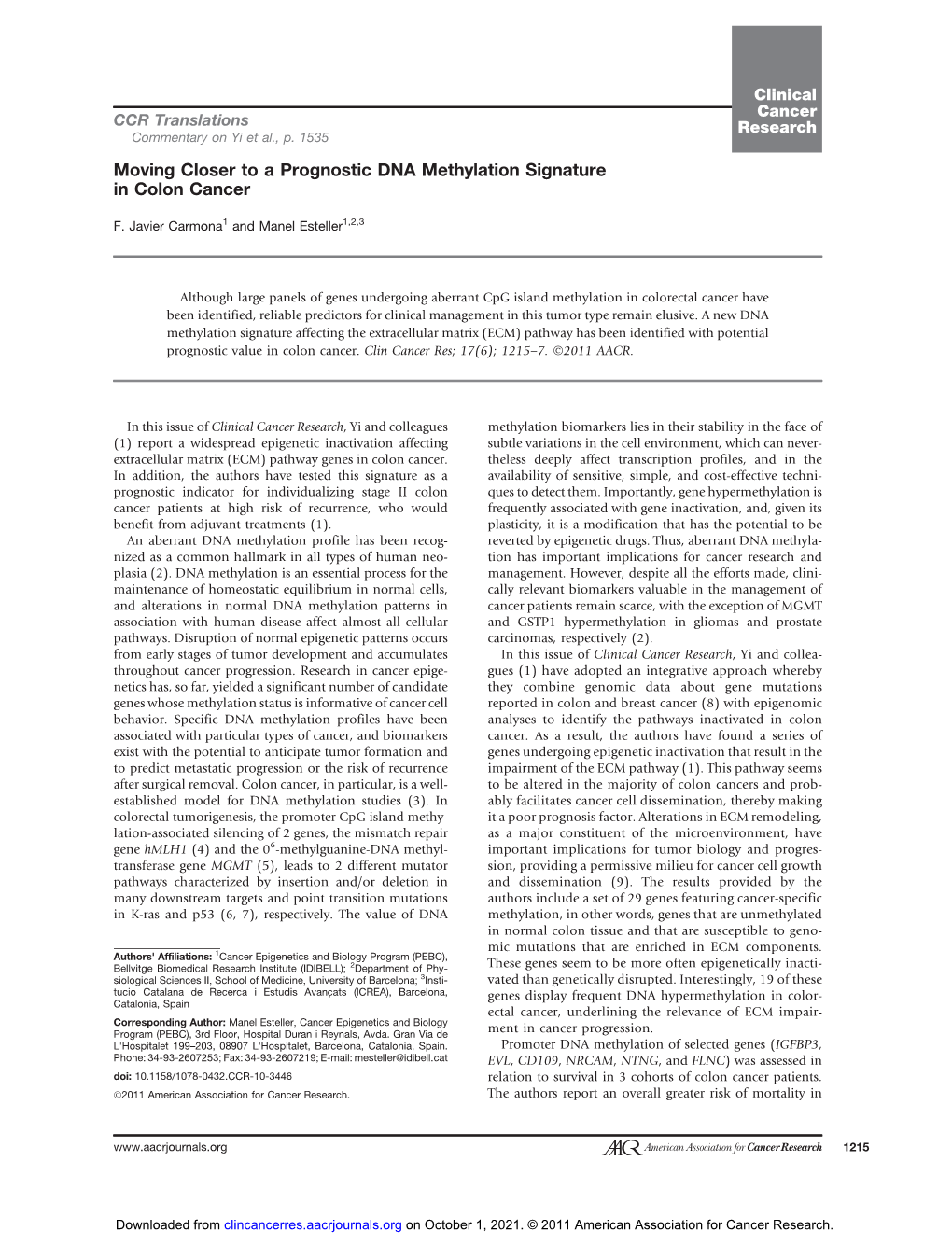 Moving Closer to a Prognostic DNA Methylation Signature in Colon Cancer