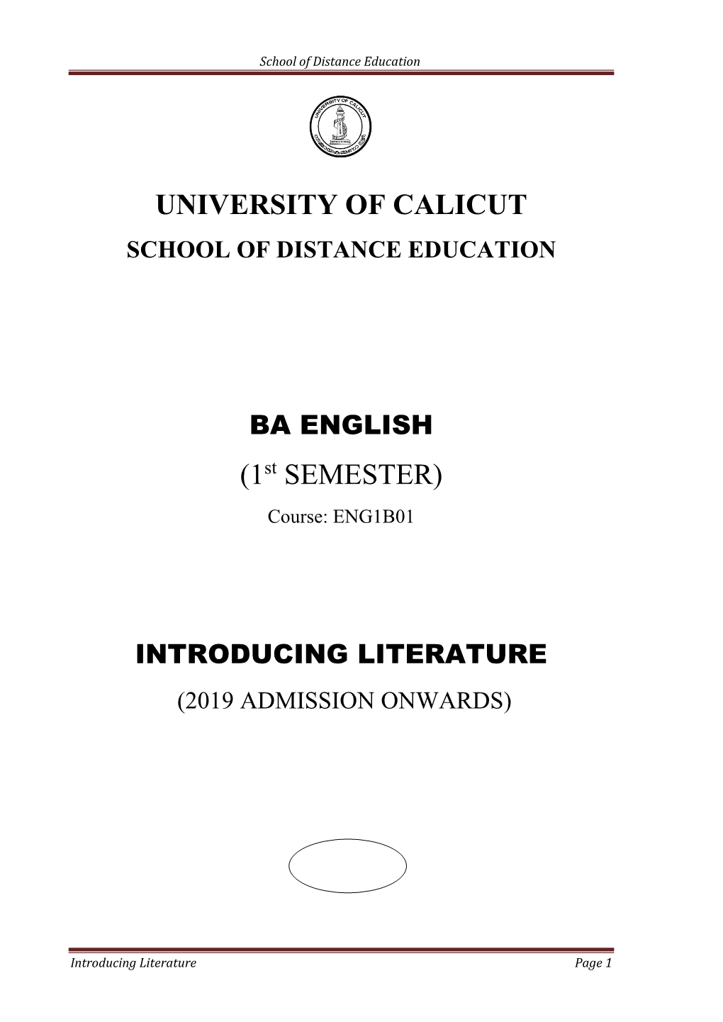 Introducing Literature (2019 Admission Onwards)