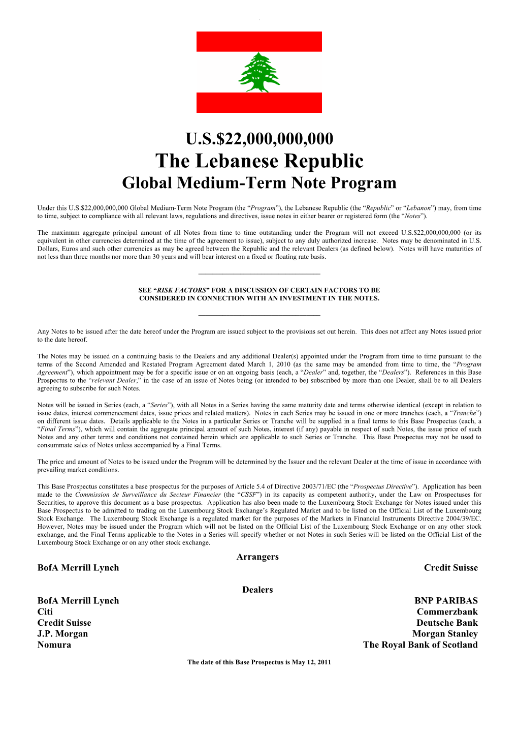 The Lebanese Republic Global Medium-Term Note Program