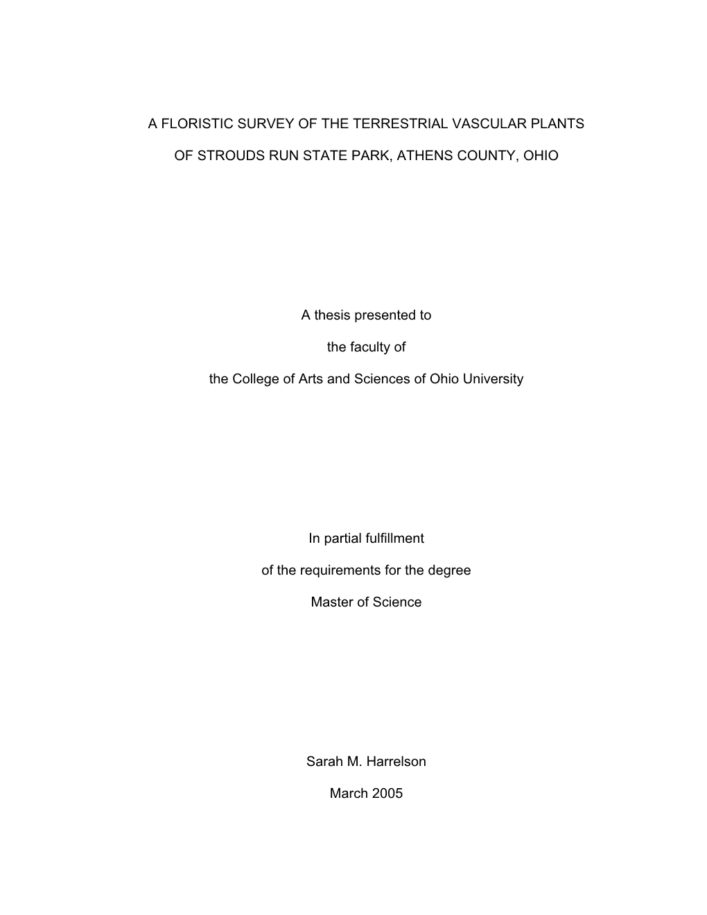 A Floristic Survey of the Terrestrial Vascular Plants