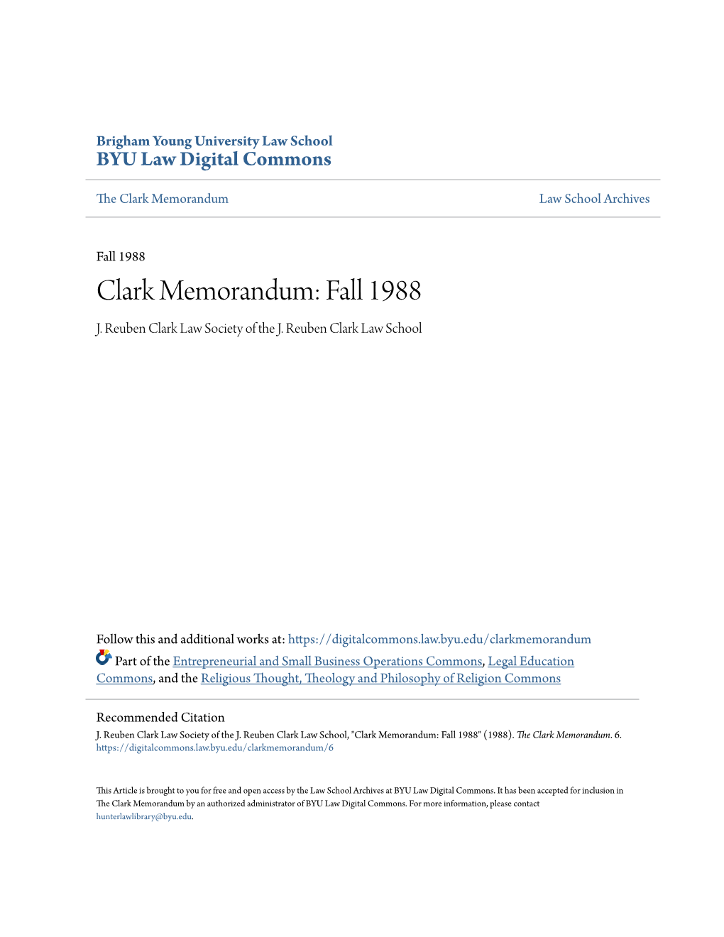 Clark Memorandum: Fall 1988 J