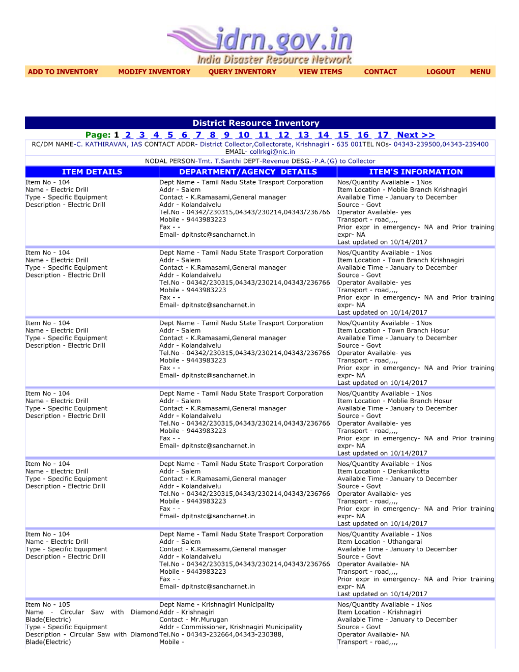 District Resource Inventory Page: 1 2 3 4 5 6 7 8 9 10 11 12 13 14 15 16 17 Next >> RC/DM NAME-C