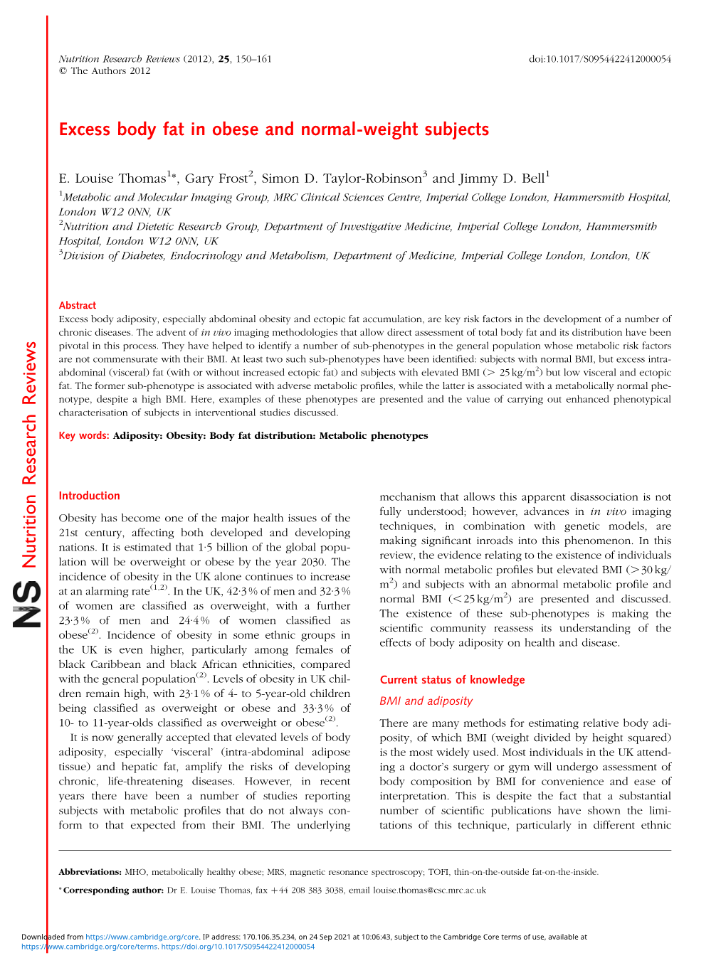 Excess Body Fat in Obese and Normal-Weight Subjects